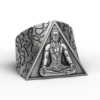 Gental Gems by Karat Kings | Unique Designed Mahadev/Shiva Signet Ring |  Sterling Silver Oxidized Ring | Men's Jewelry | With Certificate of Authenticity and  Hallmark