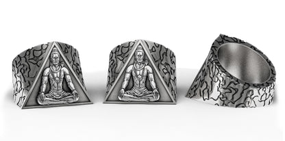 Gental Gems by Karat Kings | Unique Designed Mahadev/Shiva Signet Ring |  Sterling Silver Oxidized Ring | Men's Jewelry | With Certificate of Authenticity and  Hallmark