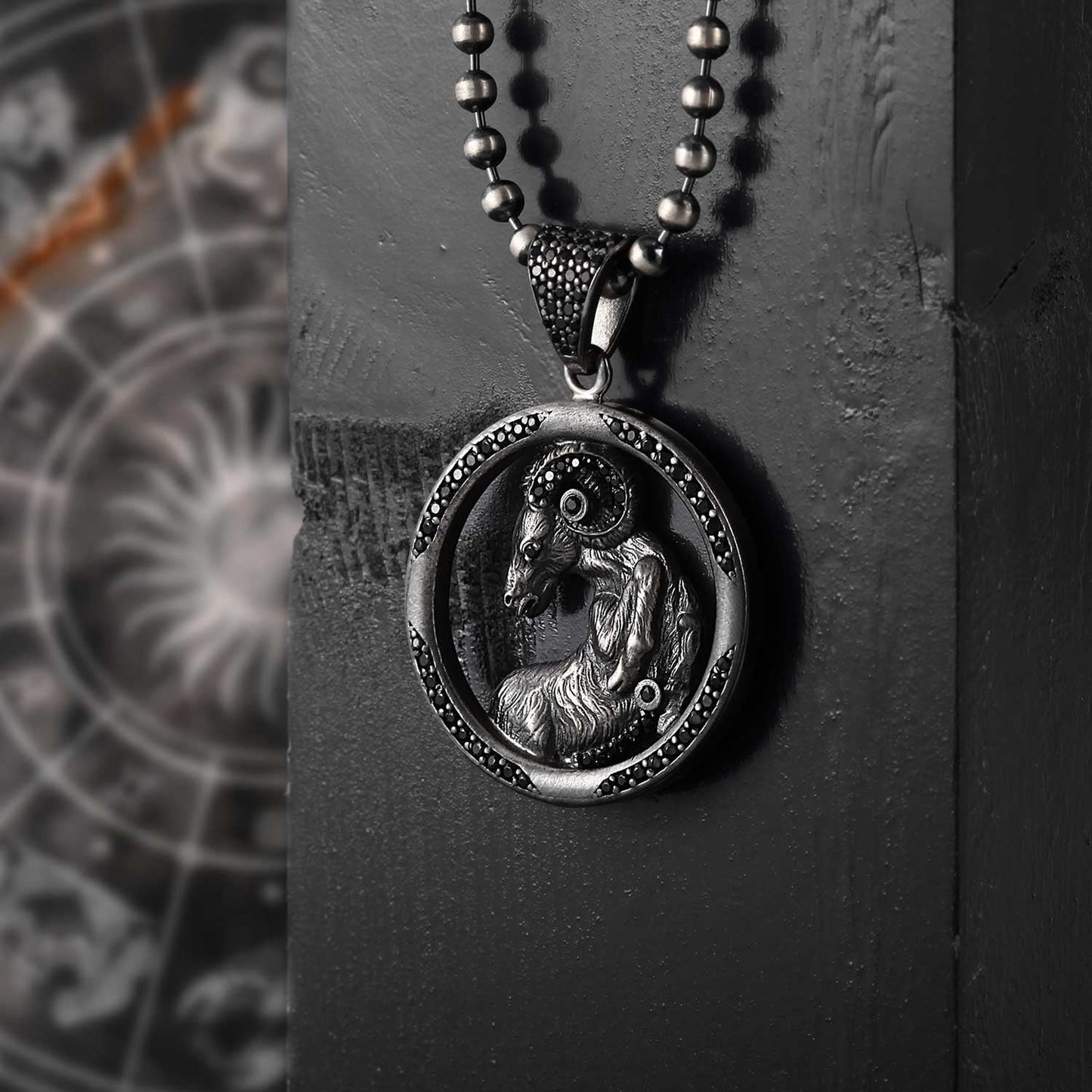 Gental Gems by Karat Kings | Unique Aries Zodiac Designed Pendant Studded with Black Zircons | Unisex  Sterling Silver Oxidized Pendant