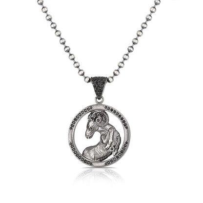 Gental Gems by Karat Kings | Unique Aries Zodiac Designed Pendant Studded with Black Zircons | Unisex  Sterling Silver Oxidized Pendant