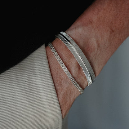 Gental Gems by Karat Kings | Adjustable Feather Style Bangle/kadaa/Handcuff for Men & Boys |  Sterling Silver Bracelet