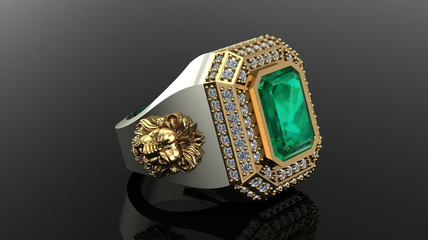 Gental Gems by Karat Kings | Unique Designed Turkish Style Ring with Emerald with lion Face |  Sterling Silver Oxidized Ring | Men's Jewelry | With Certificate of Authenticity and  Hallmark