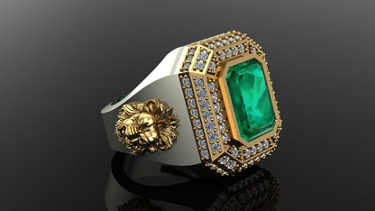 Gental Gems by Karat Kings | Unique Designed Turkish Style Ring with Emerald with lion Face |  Sterling Silver Oxidized Ring | Men's Jewelry | With Certificate of Authenticity and  Hallmark