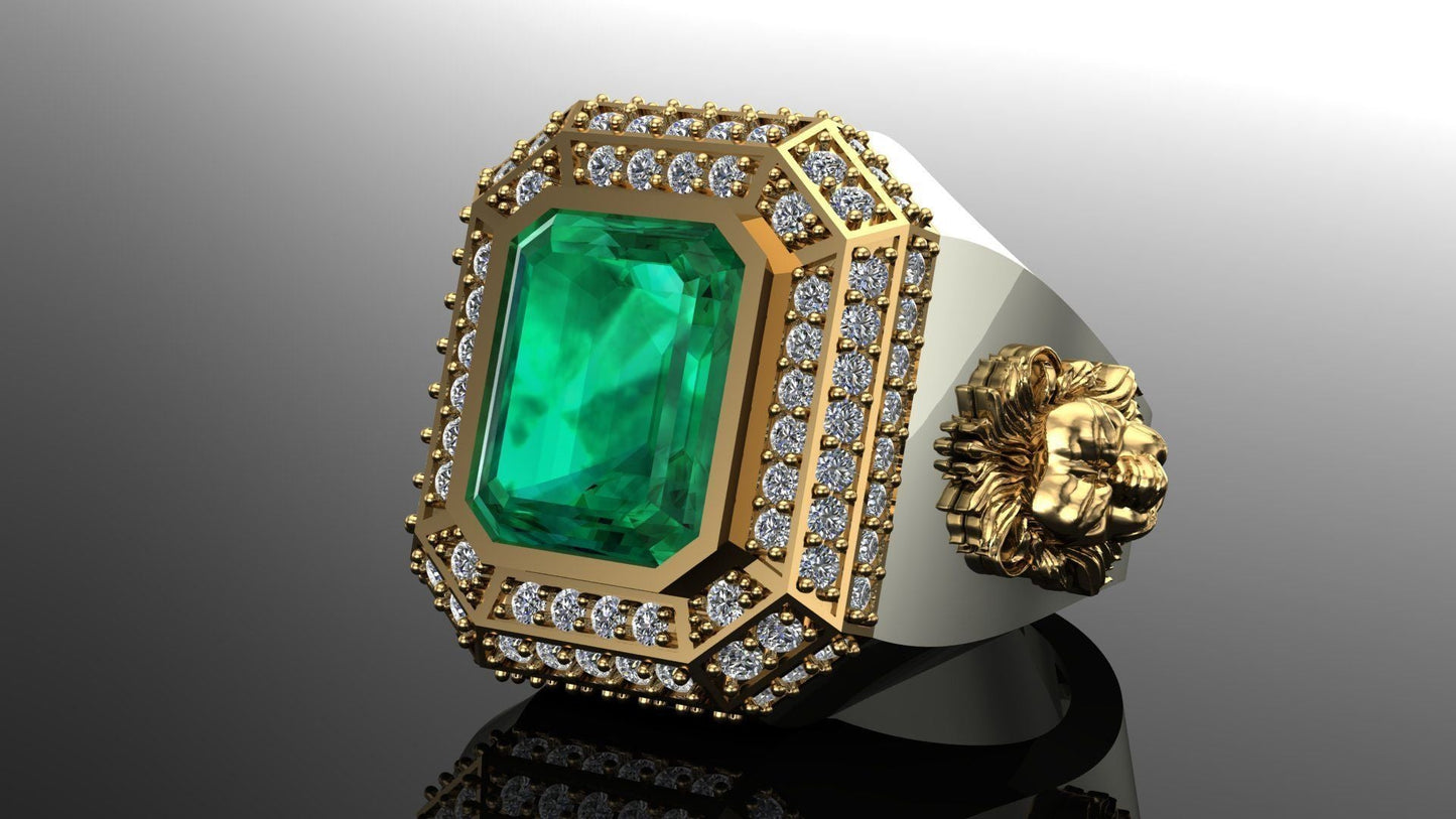 Gental Gems by Karat Kings | Unique Designed Turkish Style Ring with Emerald with lion Face |  Sterling Silver Oxidized Ring | Men's Jewelry | With Certificate of Authenticity and  Hallmark