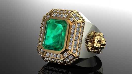 Gental Gems by Karat Kings | Unique Designed Turkish Style Ring with Emerald with lion Face |  Sterling Silver Oxidized Ring | Men's Jewelry | With Certificate of Authenticity and  Hallmark