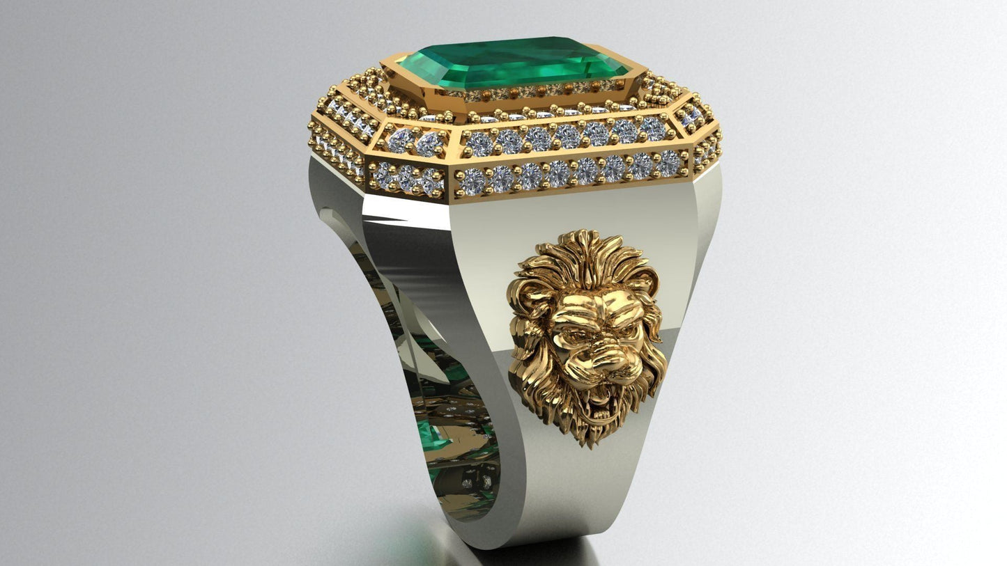 Gental Gems by Karat Kings | Unique Designed Turkish Style Ring with Emerald with lion Face |  Sterling Silver Oxidized Ring | Men's Jewelry | With Certificate of Authenticity and  Hallmark
