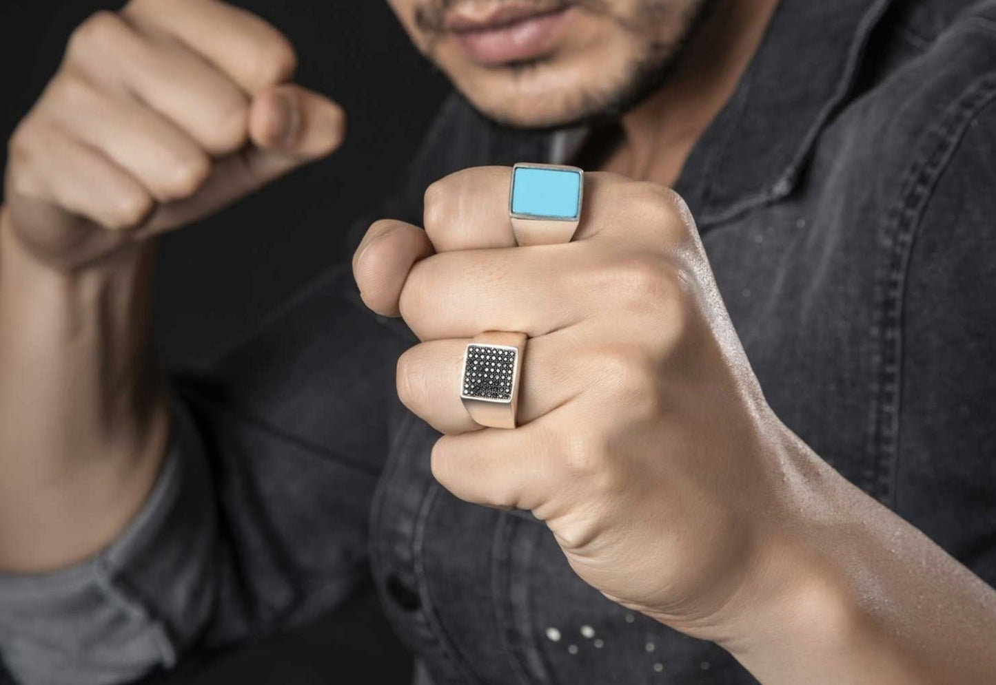 Gental Gems by Karat Kings | Exclusive Classic Signet Statement Ring Studded with Black Zircons, Sterling Silver  Ring | Jewellery for Men