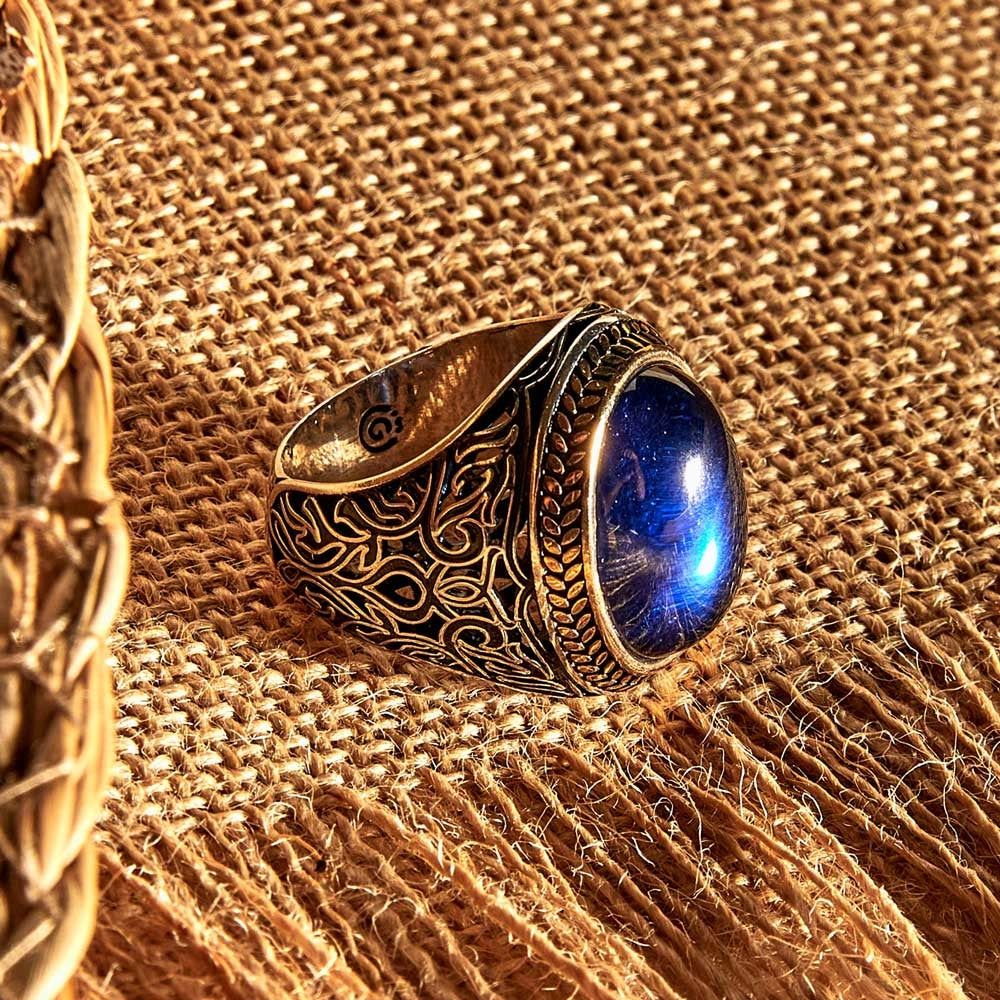 Gental Gems by Karat Kings | Unique Turkish Style Ring with Blue S Sapphire |  Sterling Silver Oxidized Ring | Men's Jewelry | With Certificate of Authenticity and  Hallmark