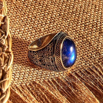 Gental Gems by Karat Kings | Unique Turkish Style Ring with Blue S Sapphire |  Sterling Silver Oxidized Ring | Men's Jewelry | With Certificate of Authenticity and  Hallmark