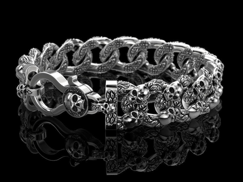 Gental Gems by Karat Kings | Unique Designed Skull Bracelet for Men | Biker Bracelet for Men |  Sterling Silver Bracelet