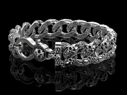 Gental Gems by Karat Kings | Unique Designed Skull Bracelet for Men | Biker Bracelet for Men |  Sterling Silver Bracelet