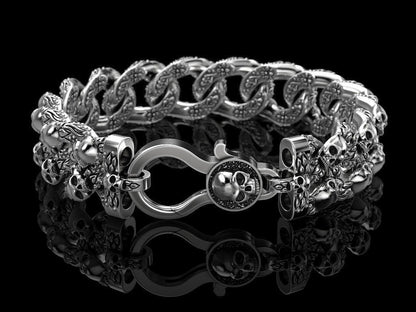 Gental Gems by Karat Kings | Unique Designed Skull Bracelet for Men | Biker Bracelet for Men |  Sterling Silver Bracelet