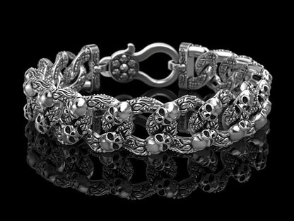 Gental Gems by Karat Kings | Unique Designed Skull Bracelet for Men | Biker Bracelet for Men |  Sterling Silver Bracelet
