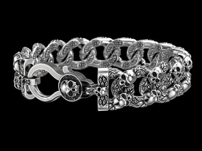 Gental Gems by Karat Kings | Unique Designed Skull Bracelet for Men | Biker Bracelet for Men |  Sterling Silver Bracelet