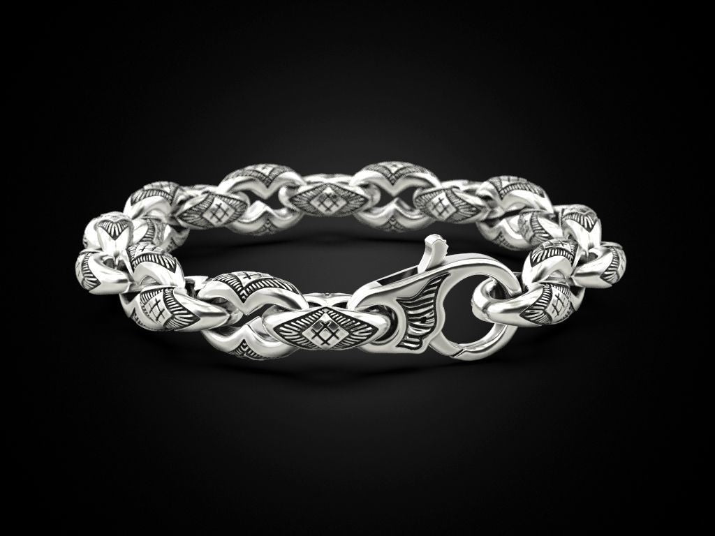 Gental Gems by Karat Kings | Unique Real Biker Bracelet for Men |  Sterling Silver Bracelet