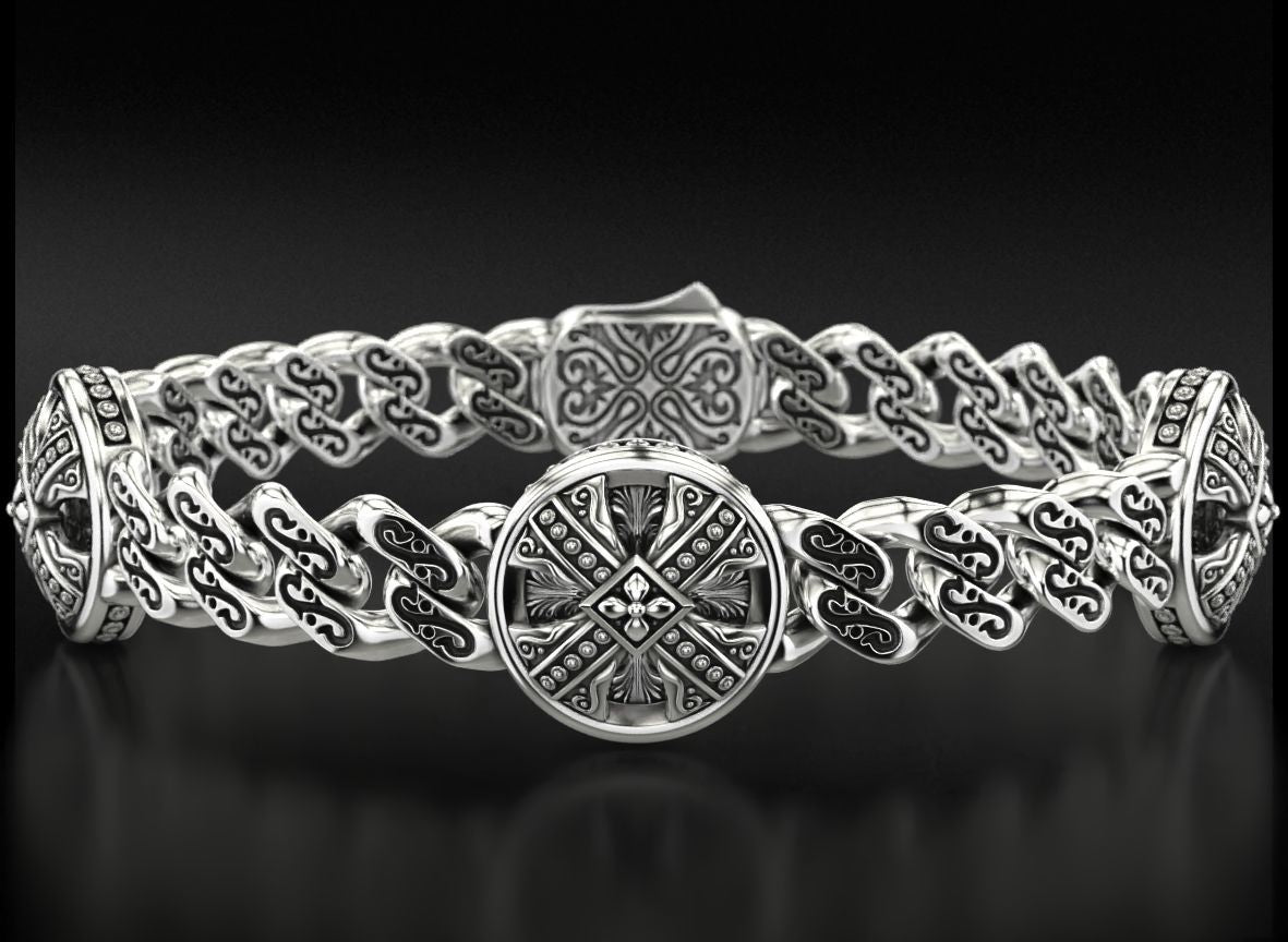 Gental Gems by Karat Kings | Unique Antique Cross Designed Bracelet for Men |  Oxidized Silver Bracelet