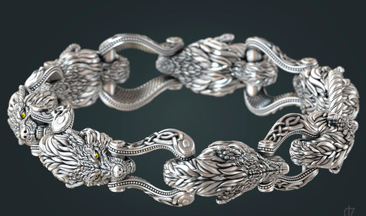 Gental Gems by Karat Kings | Unique Designed Wolf Bracelet for Men |  Sterling Silver Bracelet | Men's Jewelry | With Certificate of Authenticity and  Hallmark