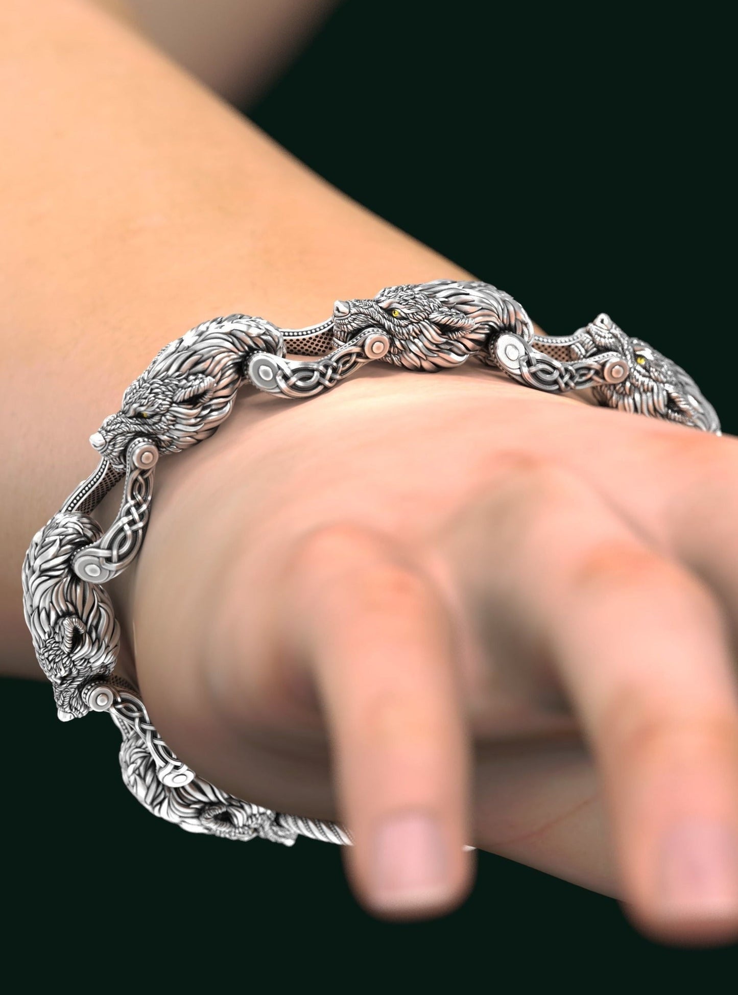 Gental Gems by Karat Kings | Unique Designed Wolf Bracelet for Men |  Sterling Silver Bracelet