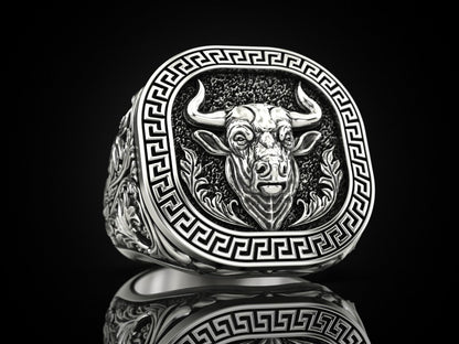 Gental Gems by Karat Kings | Unique Taurus Zodiac Designed Bull Ring |  Sterling Silver Oxidized Ring