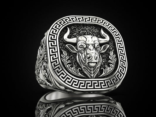Gental Gems by Karat Kings | Unique Taurus Zodiac Designed Bull Ring |  Sterling Silver Oxidized Ring | Men's Jewelry | With Certificate of Authenticity and  Hallmark