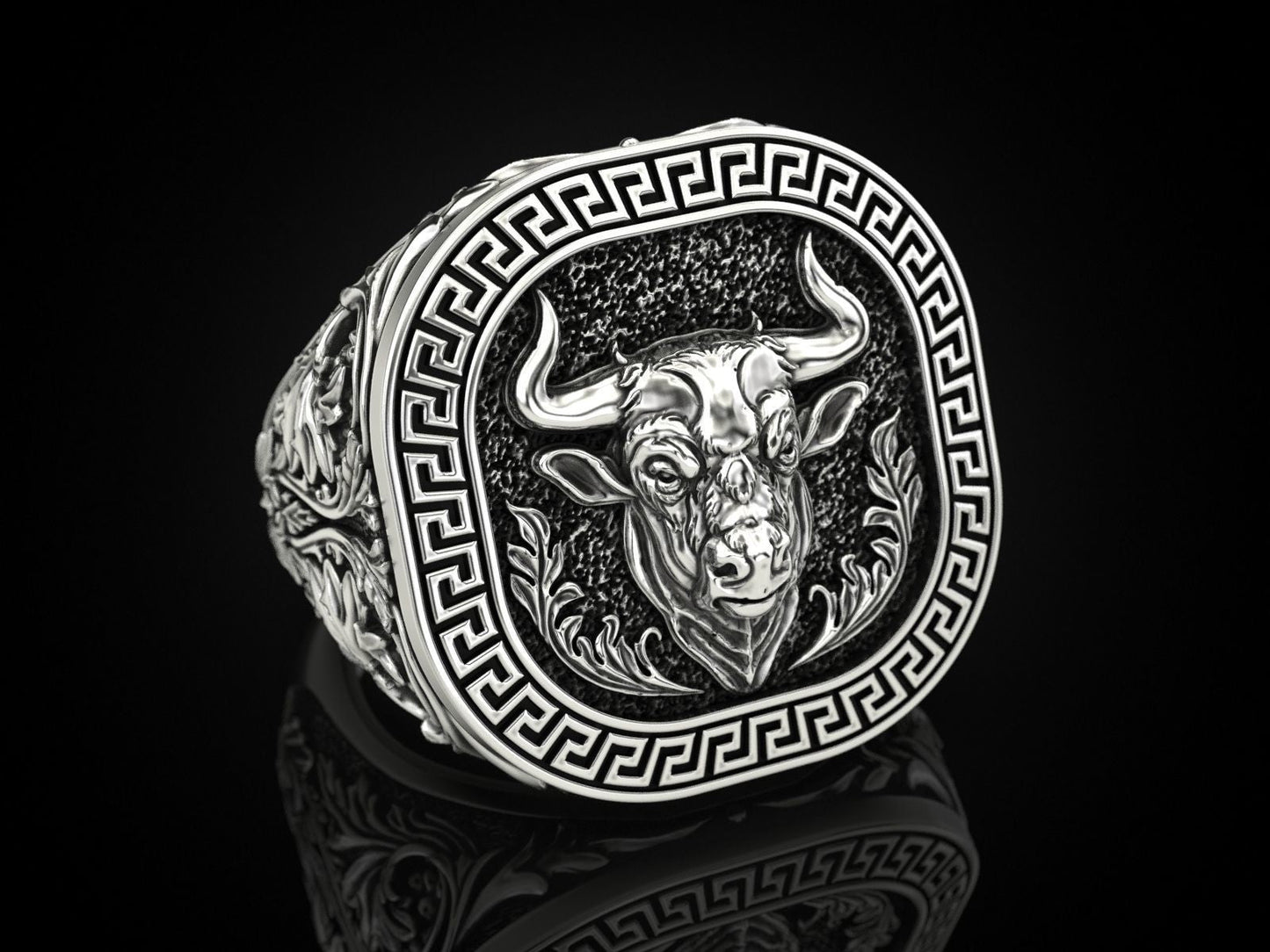 Gental Gems by Karat Kings | Unique Taurus Zodiac Designed Bull Ring |  Sterling Silver Oxidized Ring