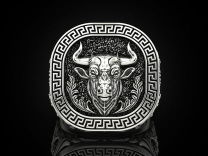 Gental Gems by Karat Kings | Unique Taurus Zodiac Designed Bull Ring |  Sterling Silver Oxidized Ring