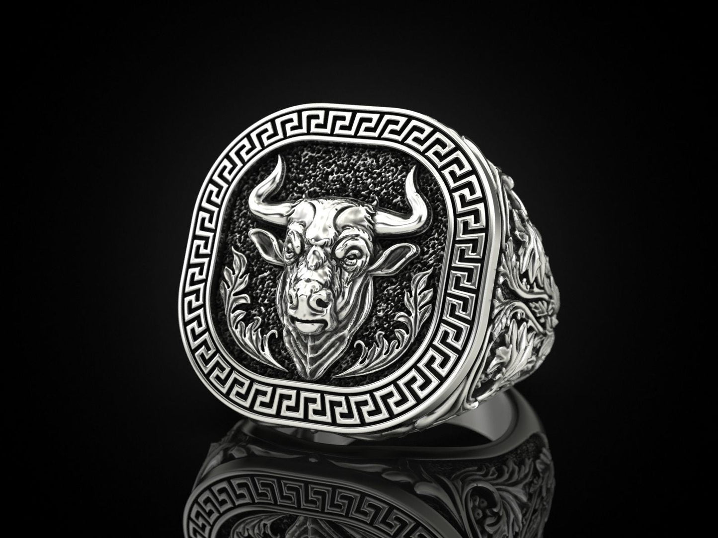 Gental Gems by Karat Kings | Unique Taurus Zodiac Designed Bull Ring |  Sterling Silver Oxidized Ring