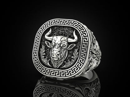 Gental Gems by Karat Kings | Unique Taurus Zodiac Designed Bull Ring |  Sterling Silver Oxidized Ring