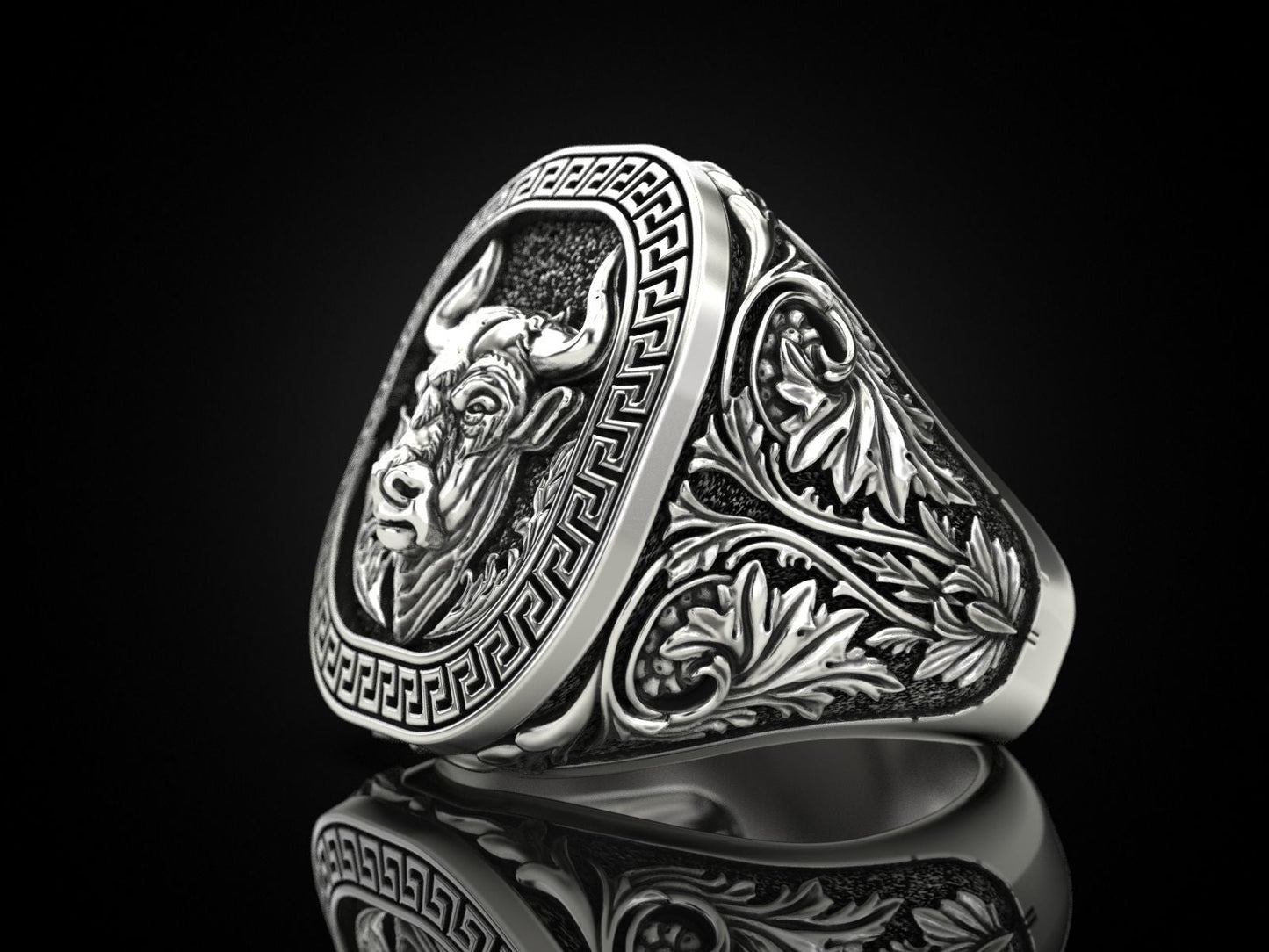 Gental Gems by Karat Kings | Unique Taurus Zodiac Designed Bull Ring |  Sterling Silver Oxidized Ring