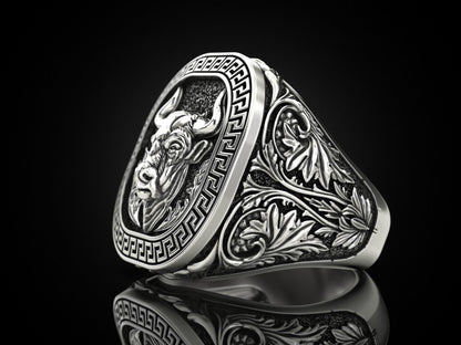 Gental Gems by Karat Kings | Unique Taurus Zodiac Designed Bull Ring |  Sterling Silver Oxidized Ring
