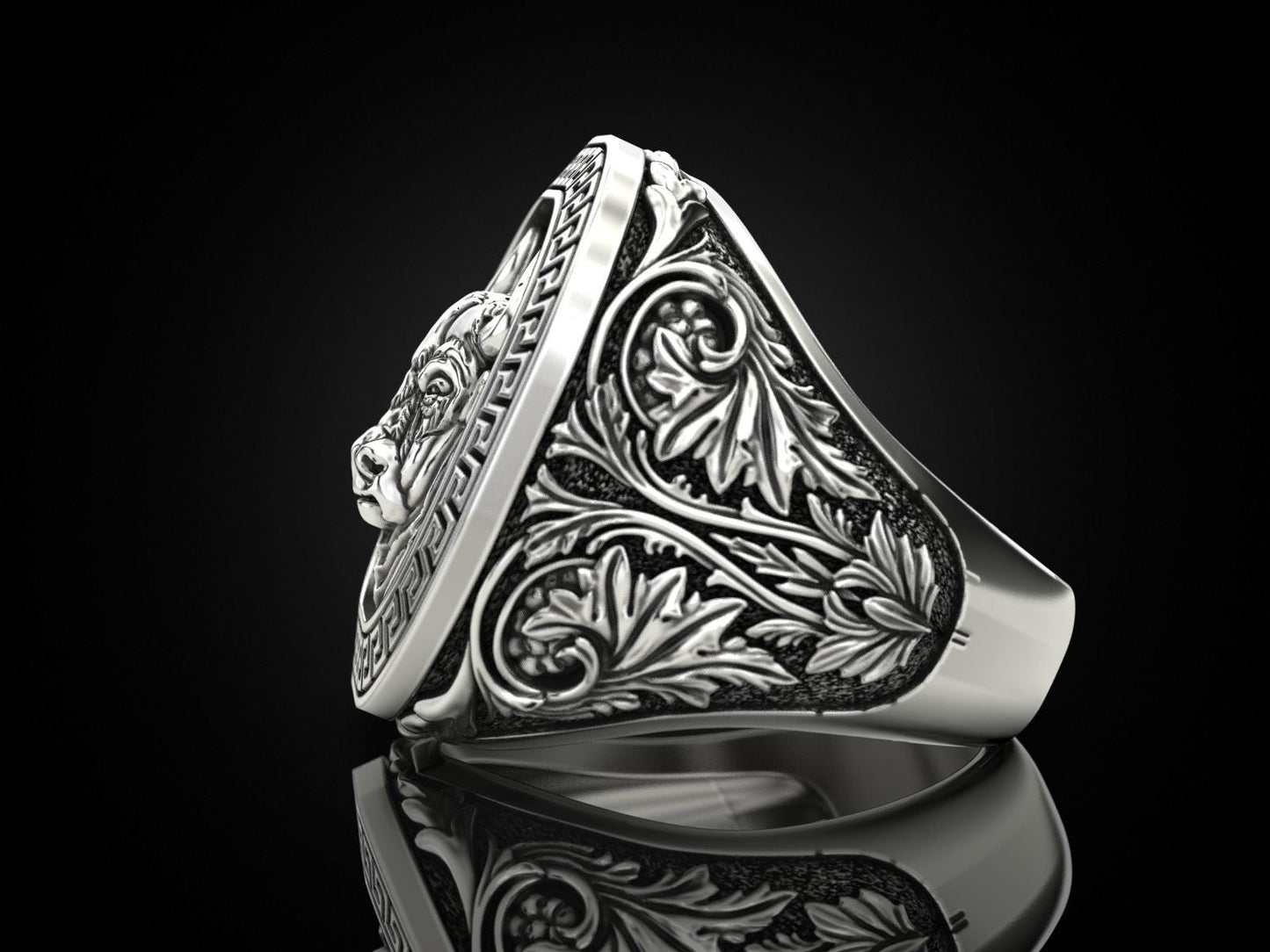 Gental Gems by Karat Kings | Unique Taurus Zodiac Designed Bull Ring |  Sterling Silver Oxidized Ring