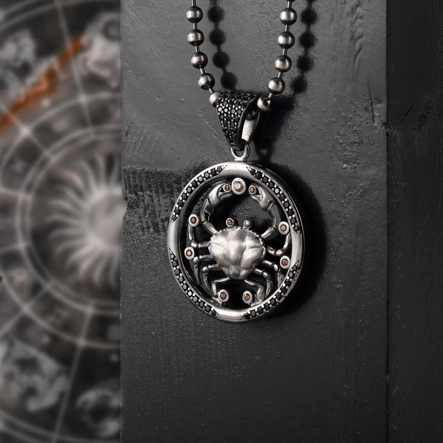 Gental Gems by Karat Kings | Unique Cancer Zodiac Designed Pendant Studded with Black Zircons | Unisex  Sterling Silver Oxidized Pendant | Men's Jewelry | With Certificate of Authenticity and  Hallmark
