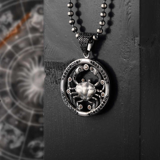 Gental Gems by Karat Kings | Unique Cancer Zodiac Designed Pendant Studded with Black Zircons | Unisex  Sterling Silver Oxidized Pendant | Men's Jewelry | With Certificate of Authenticity and  Hallmark