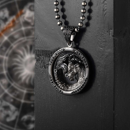 Gental Gems by Karat Kings | Unique Capricorn Zodiac Designed Pendant Studded with Black Zircons | Unisex  Sterling Silver Oxidized Pendant | Men's Jewelry | With Certificate of Authenticity and  Hallmark