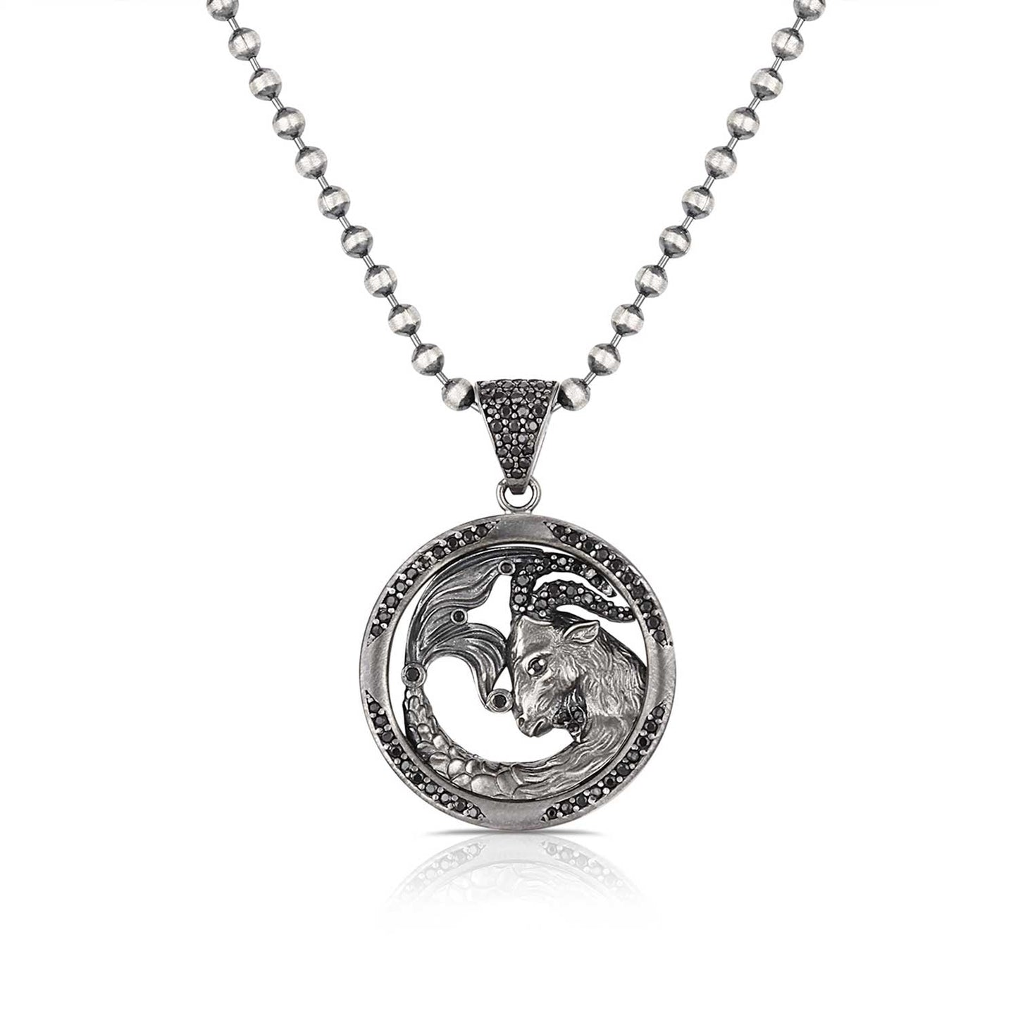 Gental Gems by Karat Kings | Unique Capricorn Zodiac Designed Pendant Studded with Black Zircons | Unisex  Sterling Silver Oxidized Pendant