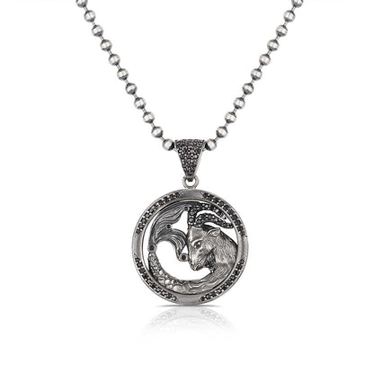 Gental Gems by Karat Kings | Unique Capricorn Zodiac Designed Pendant Studded with Black Zircons | Unisex  Sterling Silver Oxidized Pendant