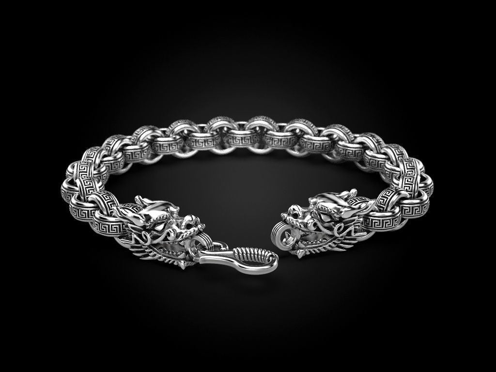 Unique Two Headed Dragon Bracelet for Men |  Sterling Silver Bracelet | Men's Jewelry | With Certificate of Authenticity and  Hallmark