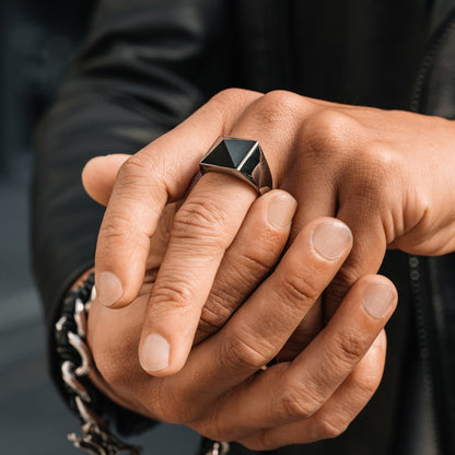 Gental Gems by Karat Kings | Exclusive Classic Style Ring with Natural Pyramidal Black Onyx | Sterling Silver  Ring | Jewellery for Men
