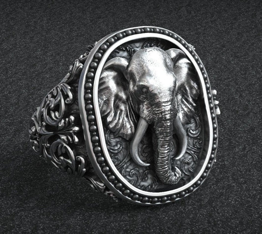 Gental Gems by Karat Kings | Antique Designed Elephant Ring |  Sterling Silver Oxidized Ring | Men's Jewelry | With Certificate of Authenticity and  Hallmark