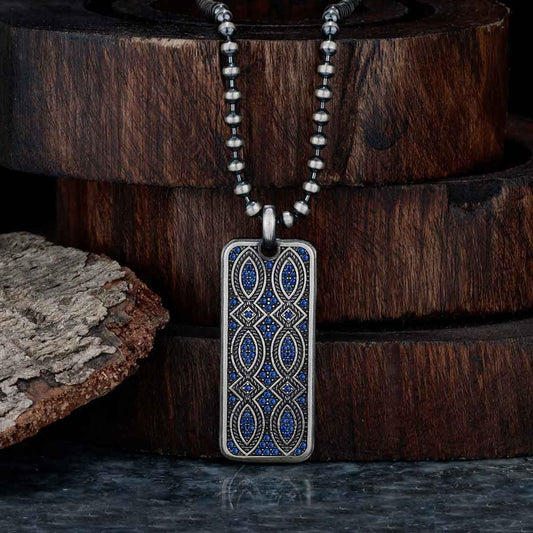 Gental Gems by Karat Kings | Unique Designed Eternity Pendant Studded with Blue Cubic Zirconia for Men |  Sterling Silver Oxidized Pendant | Men's Jewelry | With Certificate of Authenticity and  Hallmark
