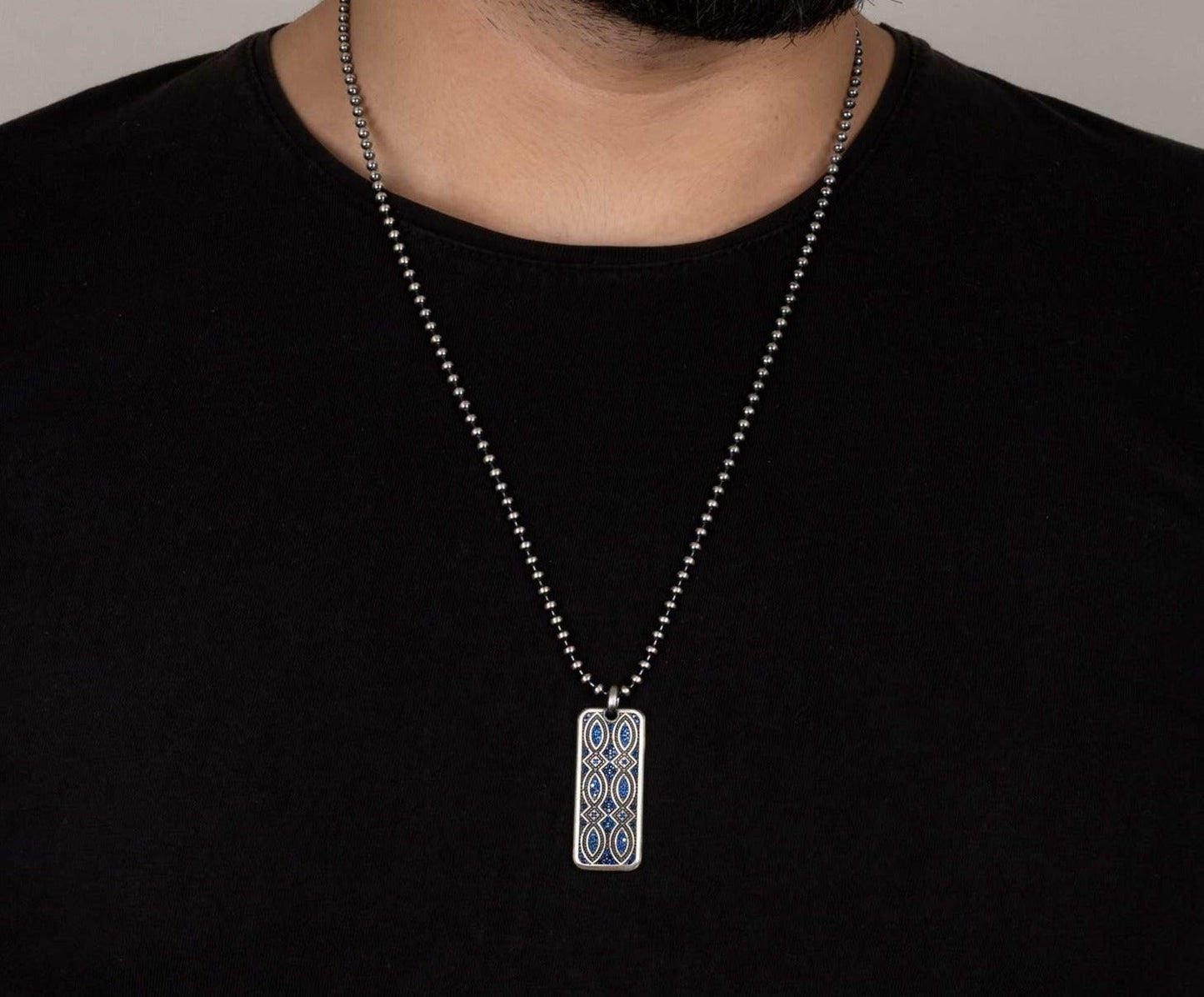 Gental Gems by Karat Kings | Unique Designed Eternity Pendant Studded with Blue Cubic Zirconia for Men |  Sterling Silver Oxidized Pendant | Men's Jewelry | With Certificate of Authenticity and  Hallmark