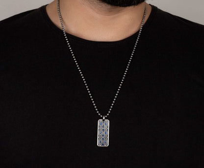 Gental Gems by Karat Kings | Unique Designed Eternity Pendant Studded with Blue Cubic Zirconia for Men |  Sterling Silver Oxidized Pendant | Men's Jewelry | With Certificate of Authenticity and  Hallmark