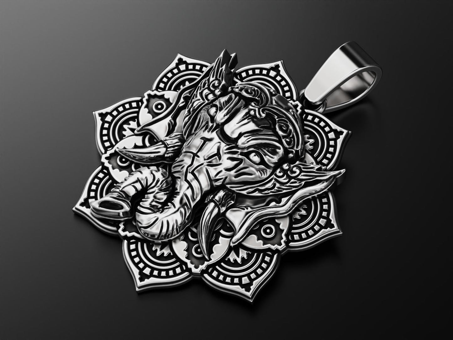 Gental Gems by Karat Kings | Unique Designed Ganesha Pendant |  Sterling Silver Oxidized Pendant | Men's Jewelry | With Certificate of Authenticity and  Hallmark