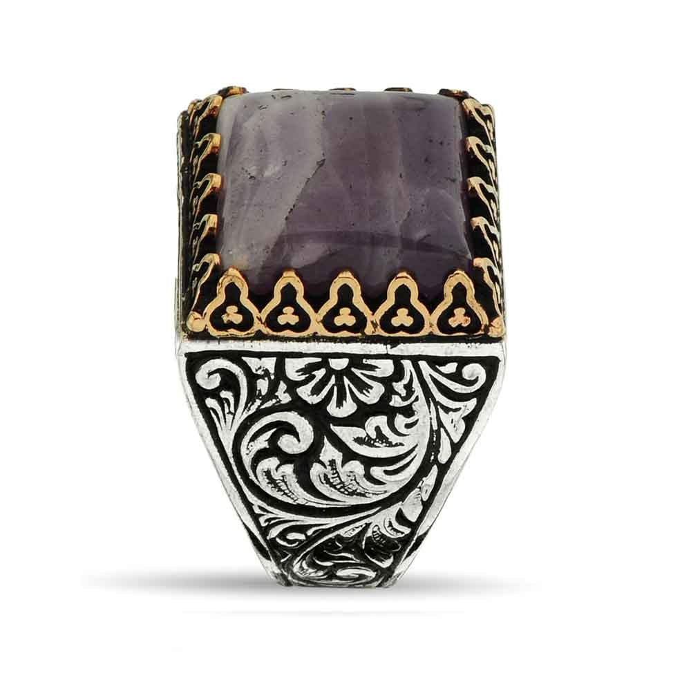 Gental Gems by Karat Kings | Unique Designed Turkish Style Premium Ring with Purple Amethyst |  Sterling Silver Oxidized Ring