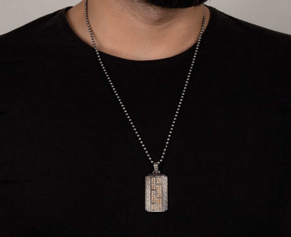 Gental Gems by Karat Kings | Unique Greek  Pattern Pendant Adorned with Cubic Zircons for Men |  Sterling Silver Oxidized Pendant
