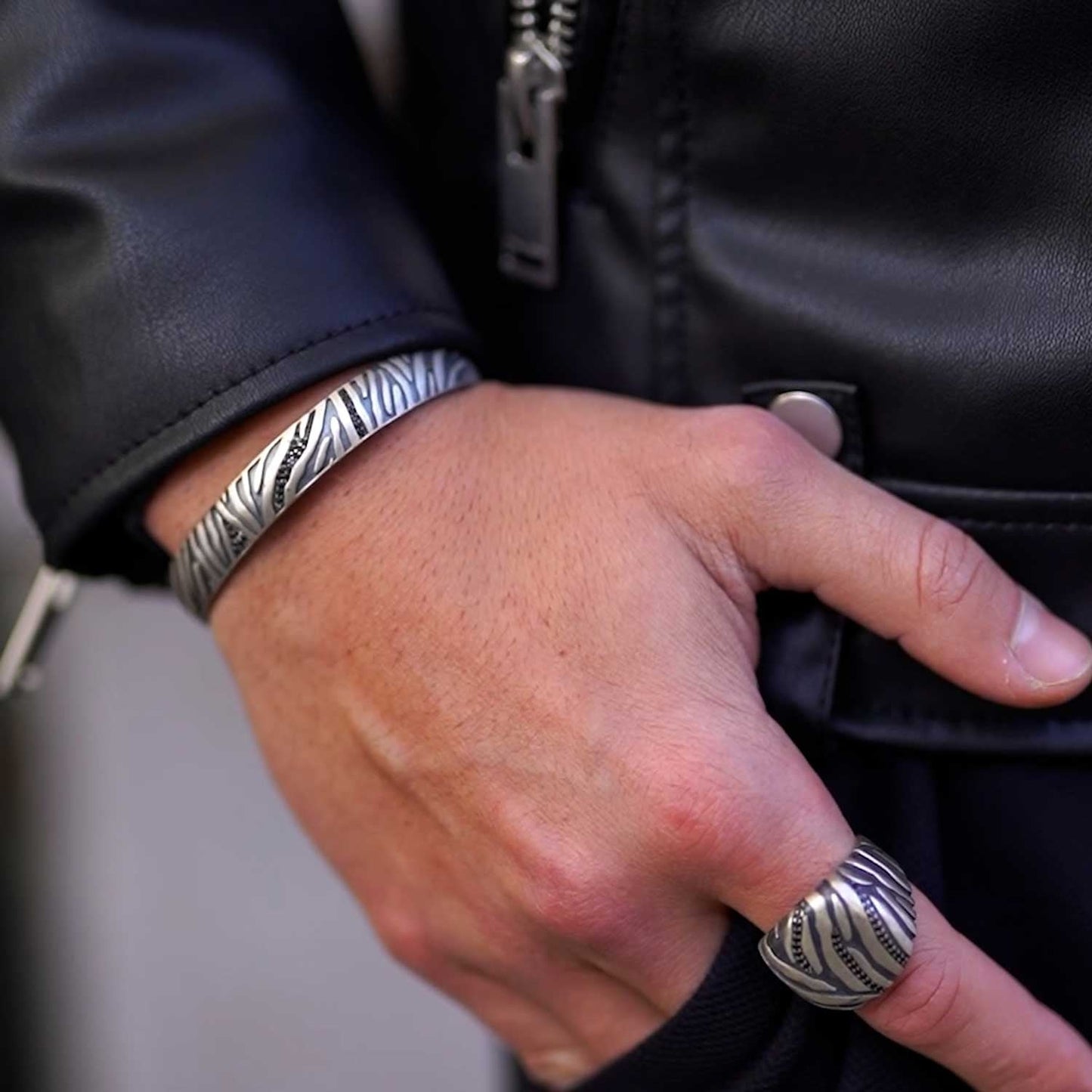 Gental Gems by Karat Kings | Unique Handmade Turkish Style Ring with Black Zircons |  Sterling Silver Oxidized Ring