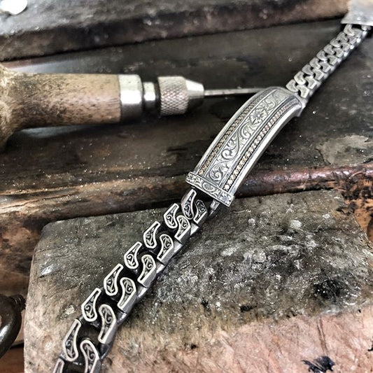 Gental Gems by Karat Kings | Unique Design Engraved Bracelet for Men |  Oxidized Silver Bracelet | Men's Jewelry | With Certificate of Authenticity and  Hallmark