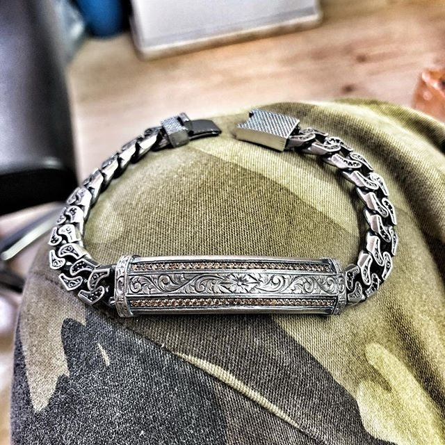 Gental Gems by Karat Kings | Unique Design Engraved Bracelet for Men |  Oxidized Silver Bracelet | Men's Jewelry | With Certificate of Authenticity and  Hallmark