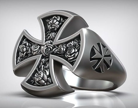 Gental Gems by Karat Kings | Unique Designed Cross Ring with Roses |  Sterling Silver Oxidized Ring | Men's Jewelry | With Certificate of Authenticity and  Hallmark