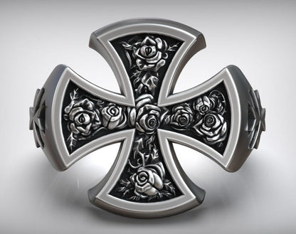 Gental Gems by Karat Kings | Unique Designed Cross Ring with Roses |  Sterling Silver Oxidized Ring | Men's Jewelry | With Certificate of Authenticity and  Hallmark